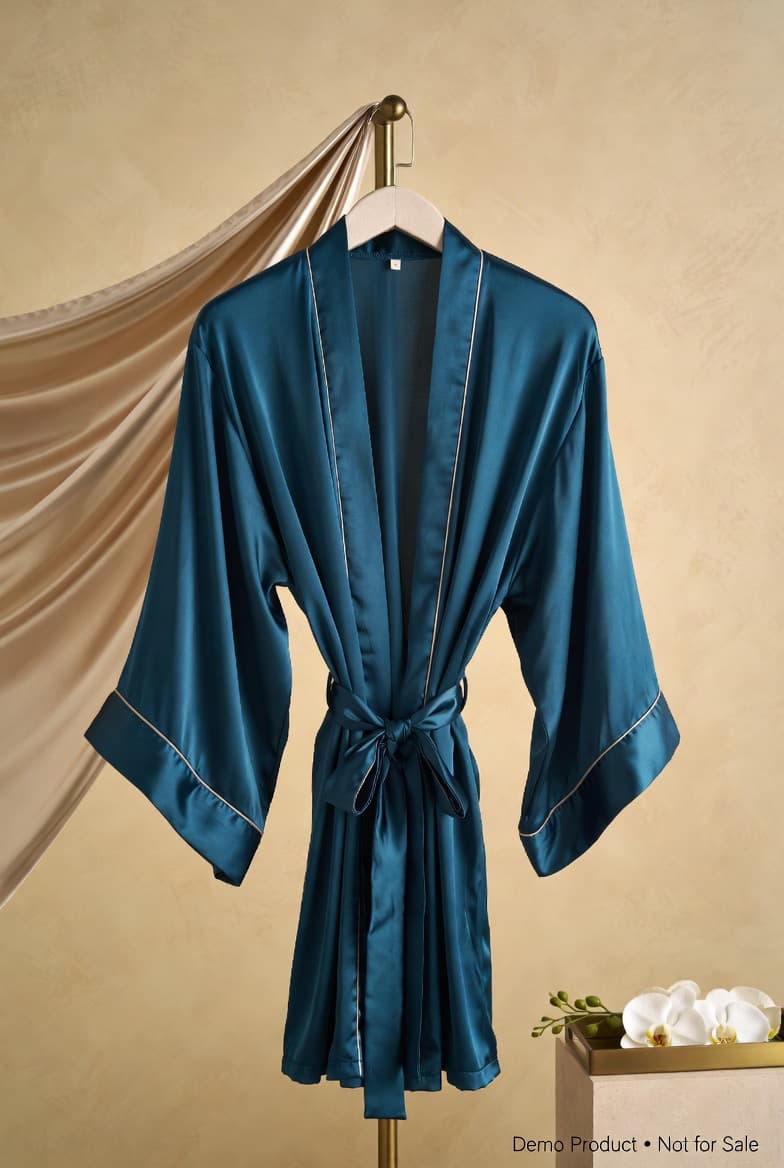 Deep Teal Satin Robe by Lunelle